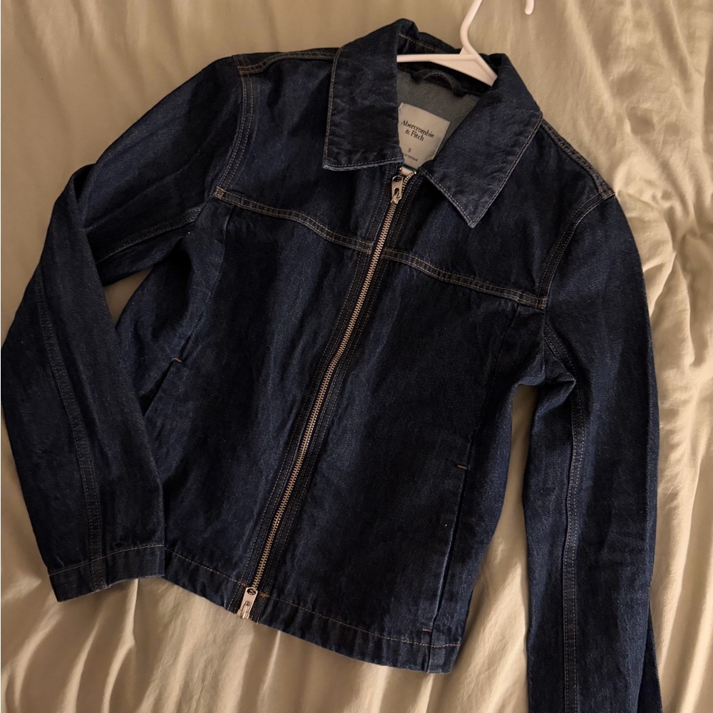 Abercrombie & Fitch Slim Double Zip Denim Jack Dark Wash